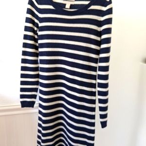 Cashmere wool blend striped navy blue & white dress ~ holiday